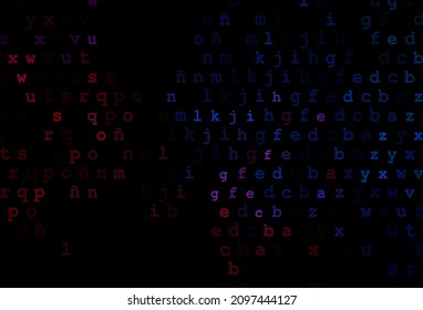 Dark blue, red vector background with signs of alphabet. Modern geometrical illustration with ABC english symbols. The pattern can be used for school, grammar websites.