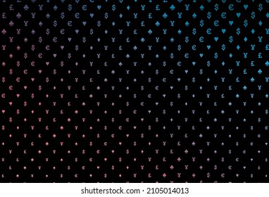 Dark blue, red vector background with cards signs. Shining illustration with hearts, spades, clubs, diamonds. Pattern for booklets, leaflets of gambling houses.