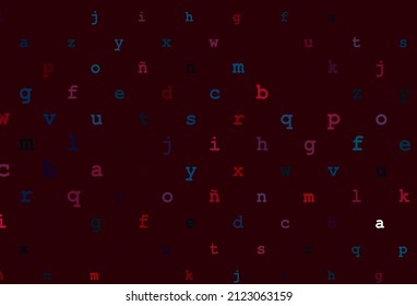 Dark blue, red vector background with signs of alphabet. Abstract illustration with colored latin alphabet. Template can be used as a background for ads of typography.