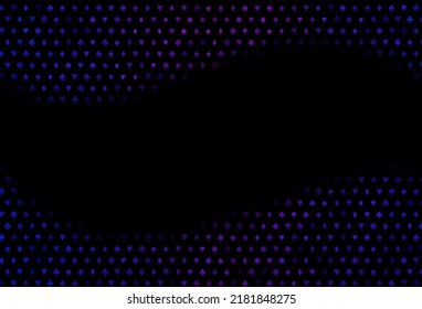 Dark Blue, Red vector background with cards signs. Colorful gradient with signs of hearts, spades, clubs, diamonds. Pattern for ads of parties, events in Vegas.