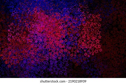 Dunkelblau, roter Vektorhintergrund mit farbigen Sternen. Sterne auf unscharfem abstraktem Hintergrund mit Farbverlauf. Muster für Astronomie-Websites.