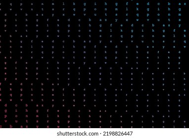 Dark blue, red vector background with signs of alphabet. Shining colorful illustration with isolated letters. Best design for your ad, poster, banner of college.