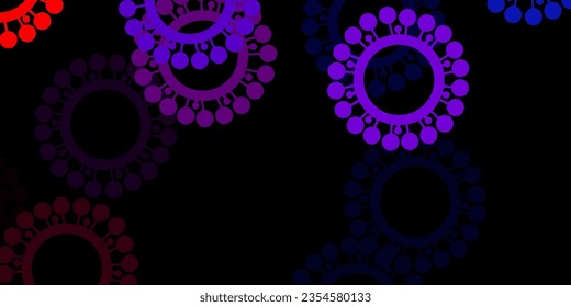 Dark blue, red vector background with covid-19 symbols. Smart illustration with covid signs in decorative style. Simple drawing against danger fever.