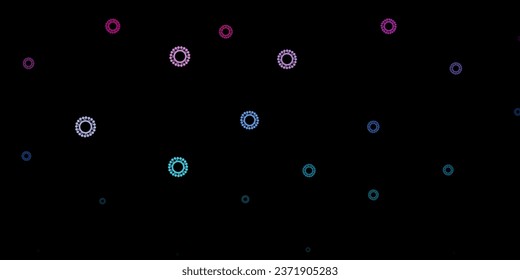 Dark blue, red vector background with covid-19 symbols. Abstract illustration with biological gradient shapes. Simple drawing against danger fever.