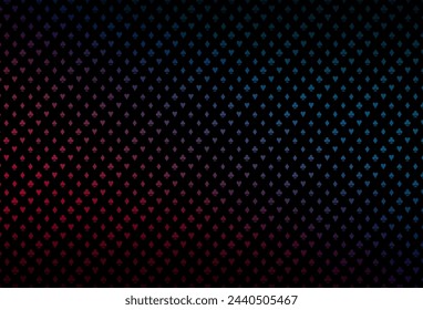 Dark blue, red vector background with cards signs. Glitter abstract sketch with isolated symbols of playing cards. Template for business cards of casinos.