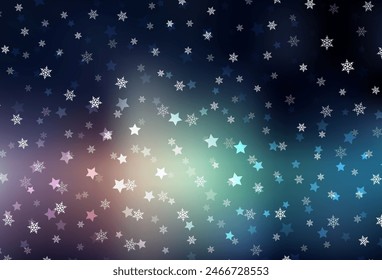 Azul oscuro, fondo de Vector rojo con copos de nieve de Navidad, estrellas. Ilustración abstracta geométrica moderna con copos de nieve. Diseño de Nuevo año para anuncio de negocios.