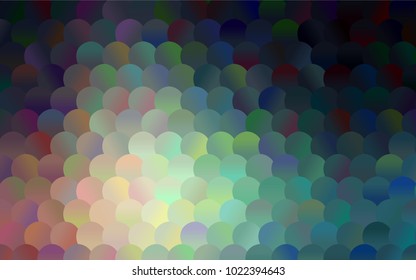 Dark Blue, Red vector banner with circles, spheres. Abstract spots. Background of Art bubbles in halftone style with colored gradient.