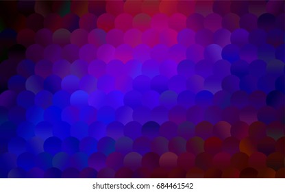 Dark Blue, Red vector banner with circles, spheres. Abstract spots. Background of Art bubbles in halftone style with colored gradient.