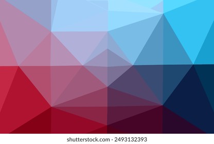 Dunkelblau, Rote Vektorgrafik verschwommenes Dreiecksmuster. Geometrische Darstellung im Origami-Stil mit Farbverlauf. Neue Textur für Ihr Design.