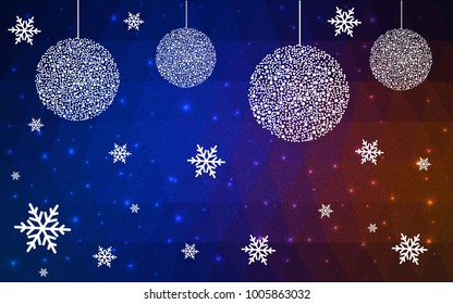Dark Blue Red vector christmas polygon background. Low poly Illustration consisting of triangles with snowflakes. Texture, seamless background of New Year celebration.