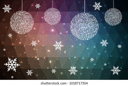 Dark Blue Red vector christmas postcard low polygon background. Illustration consisting of triangles. Abstract triangular polygonal origami or crystal design of New Year celebration.