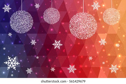 Dark blue, red vector christmas postcard low polygon background. Illustration consisting of triangles. Abstract triangular polygonal origami or crystal design of New Year celebration.