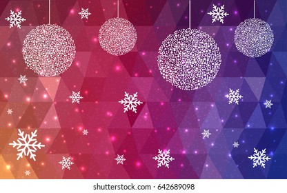 Dark Blue Red vector christmas polygon background. Low poly Illustration consisting of triangles with snowflakes. Texture, seamless background of New Year celebration.