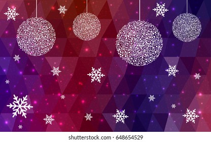Dark Blue Red vector christmas postcard low polygon background. Illustration consisting of triangles. Abstract triangular polygonal origami or crystal design of New Year celebration.