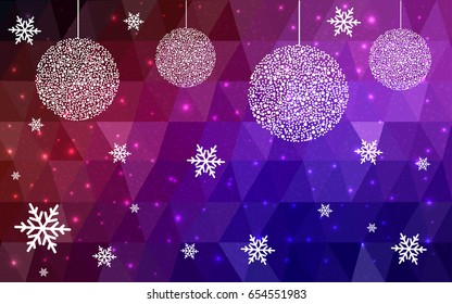 Dark Blue Red vector christmas postcard low polygon background. Illustration consisting of triangles. Abstract triangular polygonal origami or crystal design of New Year celebration.