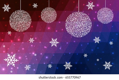 Dark Blue Red vector christmas polygon background. Low poly Illustration consisting of triangles with snowflakes. Texture, seamless background of New Year celebration.