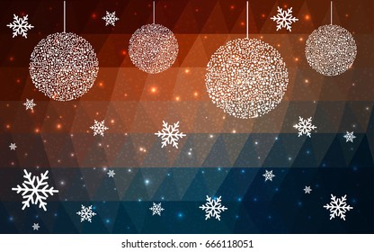 Dark Blue Red vector christmas postcard low polygon background. Illustration consisting of triangles. Abstract triangular polygonal origami or crystal design of New Year celebration.