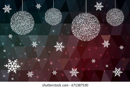 Dark Blue Red vector christmas polygon background. Low poly Illustration consisting of triangles with snowflakes. Texture, seamless background of New Year celebration.