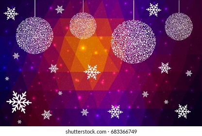Dark Blue Red vector christmas polygon background. Low poly Illustration consisting of triangles with snowflakes. Texture, seamless background of New Year celebration.