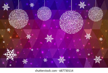 Dark Blue Red vector christmas postcard low polygon background. Illustration consisting of triangles. Abstract triangular polygonal origami or crystal design of New Year celebration.