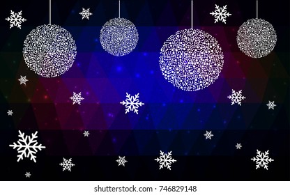 Dark Blue Red vector christmas polygon background. Low poly Illustration consisting of triangles with snowflakes. Texture, seamless background of New Year celebration.