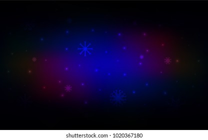Dark Blue, Red vector cover with beautiful snowflakes. Decorative shining illustration with snow on abstract template. New year design for your ad, poster, banner.