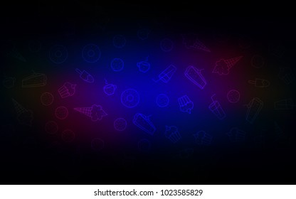 Dark Blue, Red vector cover with set of confections. Beautiful colored illustration with candies in doodle style. Pattern for ads of breakfast, lunch, dinner.