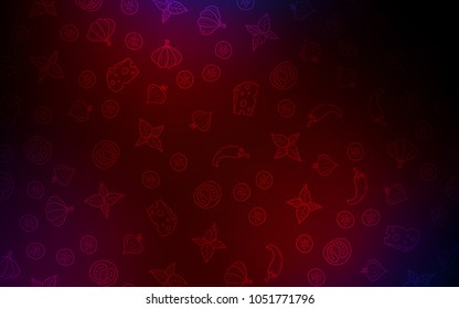 Dark Blue, Red vector cover with cuisine gourmet. Decorative shining illustration with food on abstract template. Pattern for ads of breakfast, lunch, dinner.