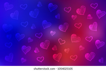 Dark Blue, Red vector cover with Shining hearts. Illustration with hearts in love concept for valentine's day. Design for ad, poster, banner of Valentine Day.