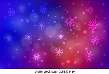 Dark Blue, Red vector cover with beautiful snowflakes. Decorative shining illustration with snow on abstract template. The pattern can be used for year new  websites.