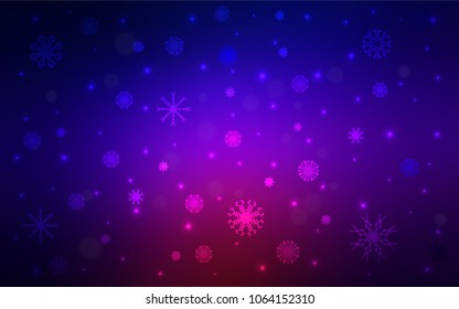 Dark Blue, Red vector cover with beautiful snowflakes. Snow on blurred abstract background with gradient. The template can be used as a new year background.