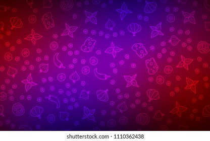 Dark Blue, Red vector cover with cuisine gourmet. Beautiful colored illustration with food in doodle style. Template for meal cooking in kitchen.