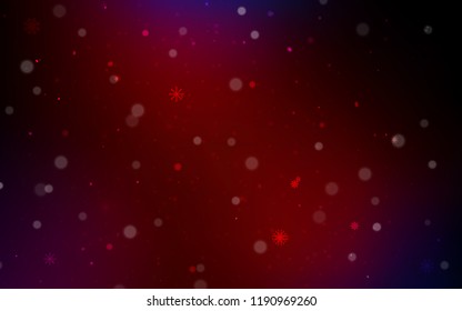 Dark Blue, Red vector cover with beautiful snowflakes. Snow on blurred abstract background with gradient. The pattern can be used for new year leaflets.