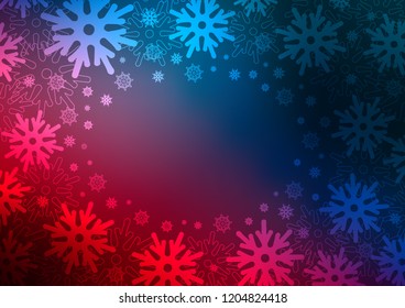Dark Blue, Red vector cover with beautiful snowflakes. Decorative shining illustration with snow on abstract template. The pattern can be used for new year leaflets.