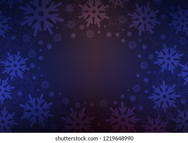 Dark Blue, Red vector cover with beautiful snowflakes. Snow on blurred abstract background with gradient. The pattern can be used for new year ad, booklets.