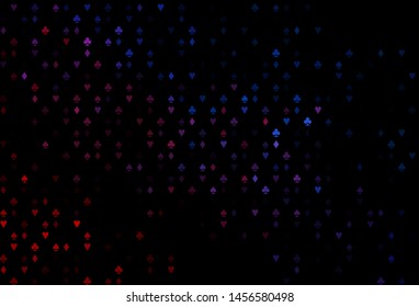 Dark Blue, Red vector cover with symbols of gamble. Blurred decorative design of hearts, spades, clubs, diamonds. Smart design for your business advert of casinos.