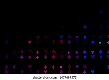 Dark Blue, Red vector cover with symbols of gamble. Colored illustration with hearts, spades, clubs, diamonds. Pattern for booklets, leaflets of gambling houses.