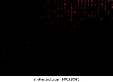 Dark Blue, Red vector cover with dollar, USD, usa signs. Abstract illustration with colored financial digital symbols. Template for ads of markets, loans.