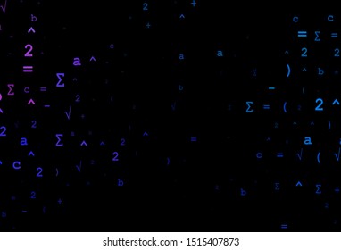 Dark Blue, Red vector cover with math elements. Colored mathematic signs with gradient on white background. Pattern for ads, poster, banner of books.