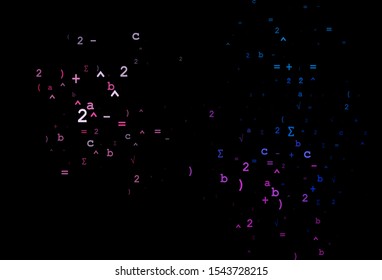 Dark Blue, Red vector cover with math elements. Colored mathematic signs with gradient on white background. Pattern for ads, booklets, leaflets of education.