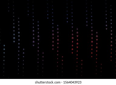 Dark Blue, Red vector cover with symbols of gamble. Colored illustration with hearts, spades, clubs, diamonds. Design for ad, poster, banner of gambling websites.