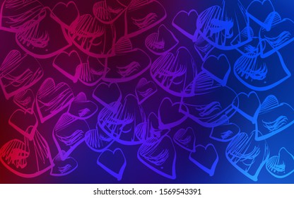 Dark Blue, Red vector cover with Shining hearts. Glitter abstract illustration with colorful hearts in romantic style. Pattern for marriage gifts, congratulations.