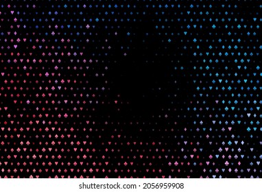 Dark blue, red vector cover with symbols of gamble. Illustration with set of hearts, spades, clubs, diamonds. Smart design for your business advert of casinos.