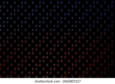 Tapa vectorial roja azul oscuro con EUR, USD, GBP, JPY. Ilustración con dólares, USD, usa signos de plantilla blanca. Mejor diseño para tu anuncio, afiche, banner de dinero.