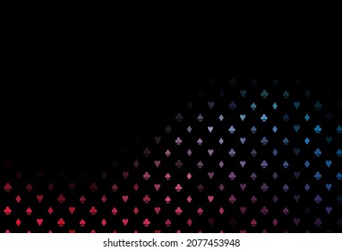 Dark blue, red vector cover with symbols of gamble. Blurred decorative design of hearts, spades, clubs, diamonds. Smart design for your business advert of casinos.