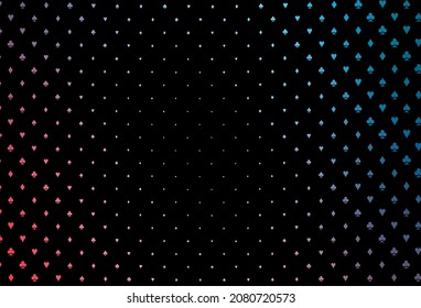 Dark blue, red vector cover with symbols of gamble. Colored illustration with hearts, spades, clubs, diamonds. Design for ad, poster, banner of gambling websites.