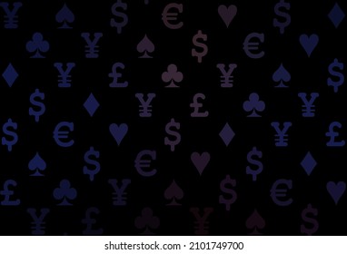 Dark blue, red vector cover with symbols of gamble. Illustration with set of hearts, spades, clubs, diamonds. Pattern for leaflets of poker games, events.