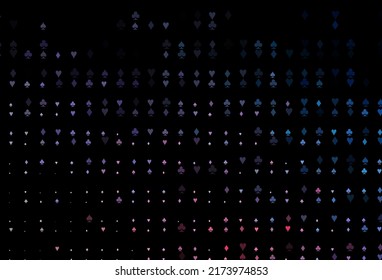 Dark Blue, Red vector cover with symbols of gamble. Glitter abstract sketch with isolated symbols of playing cards. Design for ad, poster, banner of gambling websites.