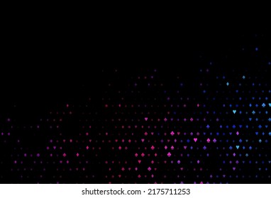 Dark blue, red vector cover with symbols of gamble. Illustration with set of hearts, spades, clubs, diamonds. Pattern for booklets, leaflets of gambling houses.