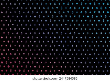 Dark blue, red vector cover with symbols of gamble. Blurred decorative design of hearts, spades, clubs, diamonds. Pattern for leaflets of poker games, events.